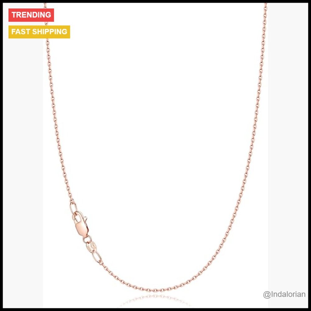 18k Gold Plated 925 Sterling Silver Cable Chain Necklace 1.1mm Thin